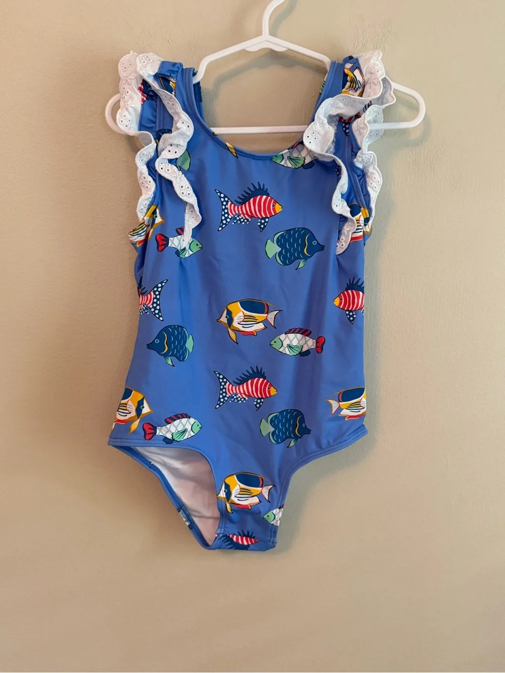 The Beaufort Bonnet Company Blue Fish-Print Ruffle One-Piece Swimsuit